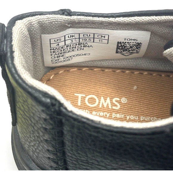 Toms Tiny Lenny Shoes Hook & Loop Closure Size 4 Black Synthetic Leather - Picture 6 of 8